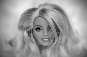 black and white portrait of Barbie