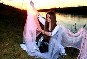 girl in the princess dress with white veil