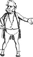 black and white graphic image of a comic fat man in an ancient costume