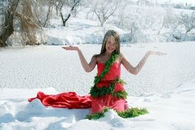 girl like a princess among the snow under the sun