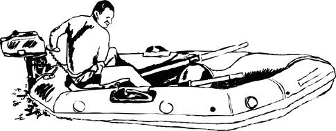 black and white graphic image of a man on a boat