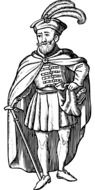 black and white drawing of man in traditional hungarian costume