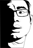 black and white man's head with glasses