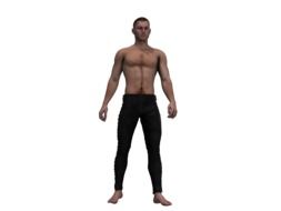 a man in trousers and with a torso in digital art