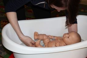 woman Bathing Doll, expectant mom training