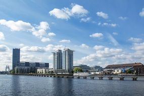 waterfront of city at summer, Germany, Berlin, Treptow