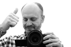 black and white image of a photographer