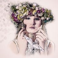 Portrait of Girl with Wreath on Hair
