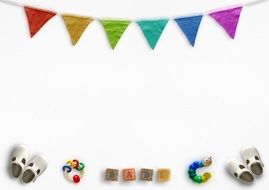 multi-colored flags and children's accessories on a white background