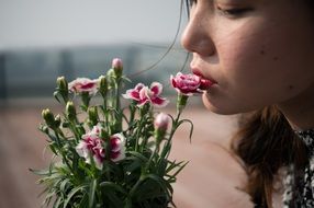 portrait of an asian woman and flowers