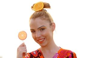 blonde model with lollipop