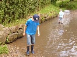 children walk on water