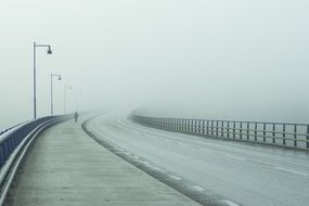 silhouette of a man on a foggy road