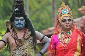 Goddess costumed men, drama actors, India