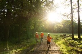 children run near the forest