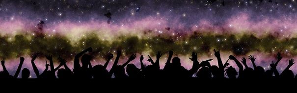 people silhouettes at starry sky, digital art