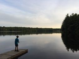 Boy fishing on a lake