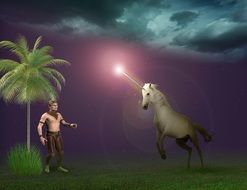 fantastic image of a hunter and a unicorn