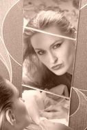 Dana maleshova is reflected in the mirror in monochrome image