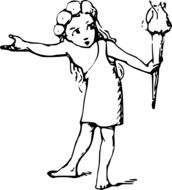 black and white drawing of a primitive girl