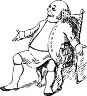 elderly comic character sitting on chair