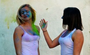 two Girls in Holi Colors