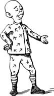 black and white graphic image of a bald man in pajamas