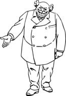 black and white graphic image of a fat man in a suit