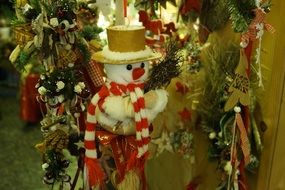 snowman figurine in christmas hat