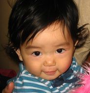 Cute asian Toddler Girl looking straight, head portrait