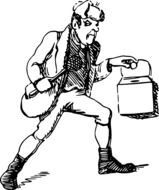black and white illustration of a man in a warm hat