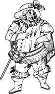 black and white graphic image of a funny fat man in an old suit