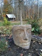 Statue at Garden, Stone Human Face