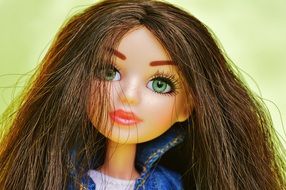 doll as a beautiful girl with green eyes