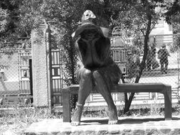 metal statue of sitting hat girl on a bench