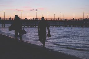 people on the beach in the evening