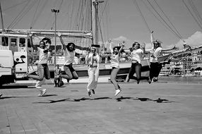 monochrome picture of Party on a sail boat