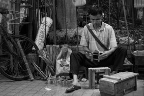 monochrome picture of Life of chinese man