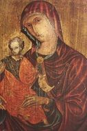 wooden icon depicting Mary and Jesus