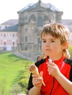 boy with ice cream on a walk