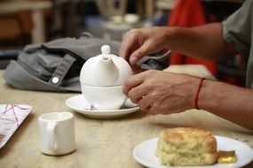 Tea with food on the breakfast