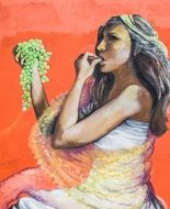 graffiti with the image of a girl and grapes in Cyprus