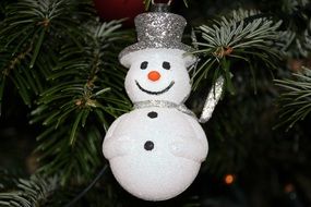 snowman as a decoration on the Christmas tree