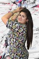 woman with long hair as an extra size model