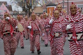 red-white costumes at the Swabian-Alemannic carnival