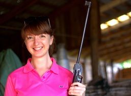portrait of Shooting girl in pink tshirt