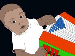 drawing black kid with accordion