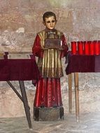 Altar Boy, Statue with penny bank for Alms in Church