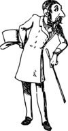 black and white graphic image of a comic men with a top hat