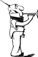 black and white graphic image of a comic musician with a trumpet